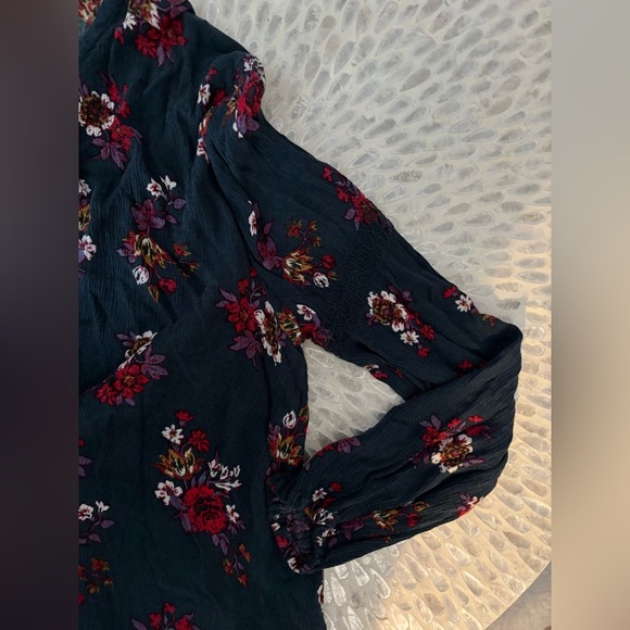 Free People Hunter Green  Floral Boho Open Long Sleeve Tunic Mini Dress Small - Picture 6 of 8